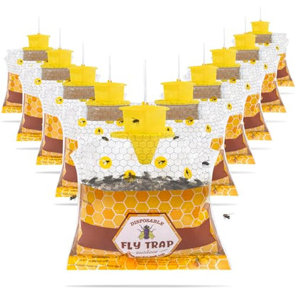 Disposable Hanging Fly Traps Outdoor Bags with Dissolvable Bait-10 Pack - size: 10 Packs