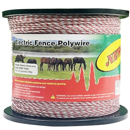 Fence Rope,Upgraded Electric Fence Polywire,6 Stainless Steel Strands for Reliable Conductivity and Rust Resistance UV Resistant,5050 Feet/1540 Meters,Red and White Color - size: 5050Feet