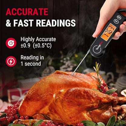 TempPro TP19H Waterproof Digital Meat Thermometer | Ambidextrous Backlit & Motion Sensing, Cooking Food Thermometer for BBQ Grill Smoker Oil Fry Candy Thermometer - color: Pitch-black
