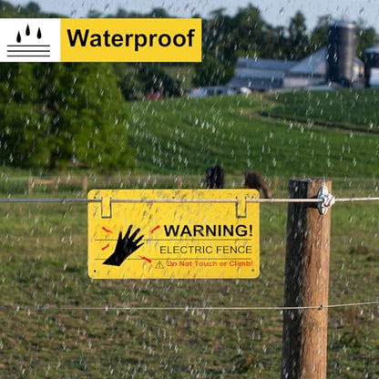 Electric Fence Warning Signs, 10 Pcs, 9.6x5 in, Plastic, Farm Home