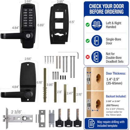 Commercial Keypad Lock with Handle, Battery-Free Mechanical Door Lock - color: Black
