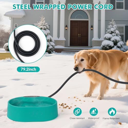 3.7L Heated Water Bowl for Dog & Cat, Outdoor Heated Dog Bowl, Large Waterproof Heated Warming Pet Bowl for Outside, Anti-Freeze Heated Pet Water Dish for Rabbit, Chicken, Duck, Squirrel (35 Watts)