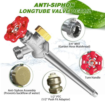 12 Inch Anti-Siphon Frost Free Sillcock Valve Multiturn 1/2 Inch NPT, 3/4 Inch Hose Bibb, Brass Body,Brass Valve 12 inch Length - size: 12 Inch Anti-siphon Sillcock Valve