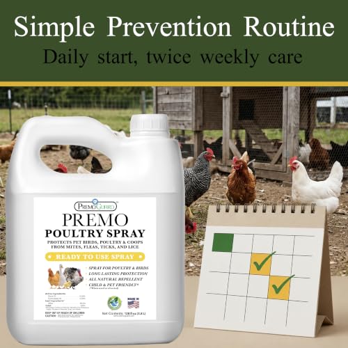 Premo Guard Natural Poultry Spray – Kills Scaly Leg Mites, Fleas, & Lice | Chicken, Duck, Geese Pests, Spray Directly on Birds and Coops, Natural Plant Based Oils, Control & Prevention - size: 128 Fl Oz (Pack of 1)