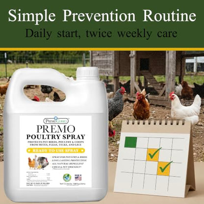 Premo Guard Natural Poultry Spray – Kills Scaly Leg Mites, Fleas, & Lice | Chicken, Duck, Geese Pests, Spray Directly on Birds and Coops, Natural Plant Based Oils, Control & Prevention - size: 128 Fl Oz (Pack of 1)