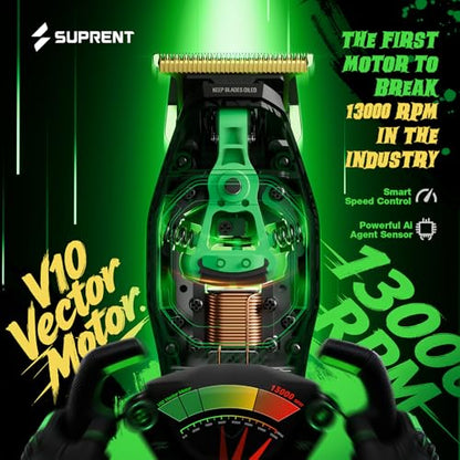 SUPRENT FANGS Professional Barber Clippers - High-Performance 13,000 RPM Vector Motor Hair Clipper Barber Trimmer Set, Professional Haircutting Kit with AI Speed Control, Patented U-Teeth Blade(black) - color: Black Green