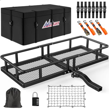 Nilight 60" x 24"x 7.87" Folding Carrier Fits 2-Inch Receiver 500 Lbs Capacity Soft Waterproof Bag Net Ratchet Straps for SUV Pickup RV‘s Vans Cars - style: 24"x 60"x 7.87",w/Bag,Net,Straps