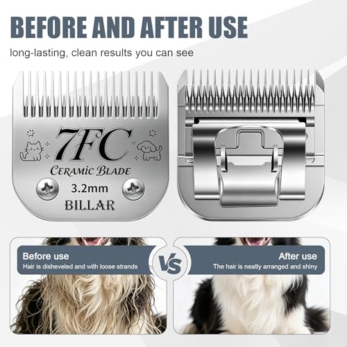 BILLAR® Detachable Pet Dog Grooming Clipper Ceramic Blade Sets,Compatible with Andis Size 7FC Cut Length 1/8"(3.2mm),Compatible with andis/Oster A5/Wahl KM10 Series Clippers（3 Pack） - size: 7FC-3PACK