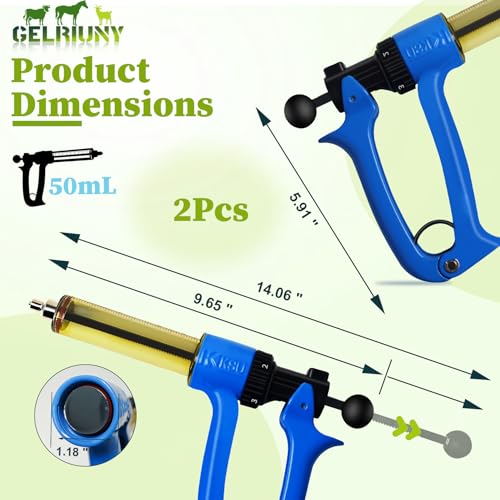 2Pcs 50mL Livestock Syringe, Include 6 Piston Rod Knobs & 2 Spare Barrel - size: 2 PCS