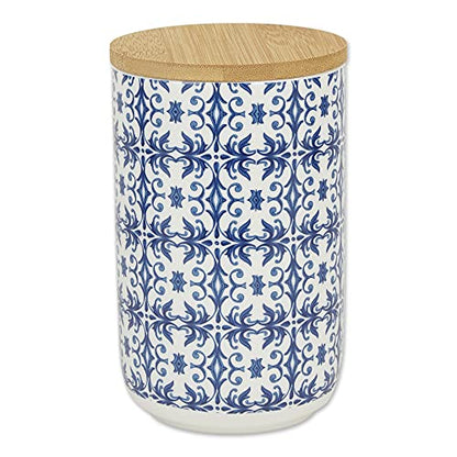 Bone Dry Ceramic Pet Treat Canister with Bamboo Lid, Dishwasher Safe, Countertop Storage, Keep Dog & Cat Treats Safe & Dry, 4x6.5", Blue Tile - color: Blue Tile, size: 4x6.5"