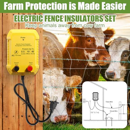 Electric Fence Kit, 5 Mile 110 VAC 0.5 J Fence Charger, 3366 ft Polywire - size: 3366FT, style: 0.5J