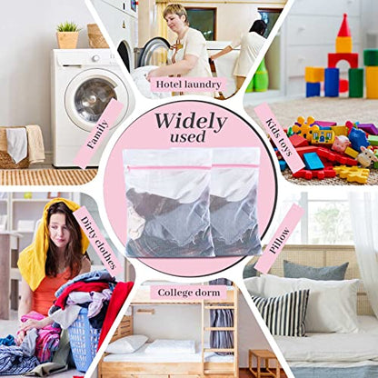 Nuenen 36 Pieces Mesh Laundry Bags Fine Mesh Wash Bags with Zipper Machine Washable Lingerie Bags for Washing Delicates Clothes Garment Underwear Blouse Hosiery Socks Travel, 16 x 20 Inches (Pink) - color: Pink, size: 16 x 20 inches