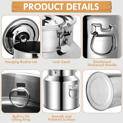FillTouch 2 Pcs Stainless Steel Milk Can 22L with Sealed Lid for Storage - size: 22l