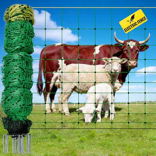 Electric Fence Netting, 164'L x 49.6" H, for Livestock, Goat, Cattle, Sheep