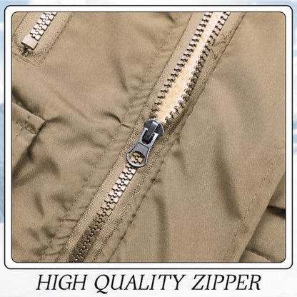 Kids Winter Fleece-Lined Coats For Boys Puffer Jackets With Hood - color: Khaki, size: 6-7 Years