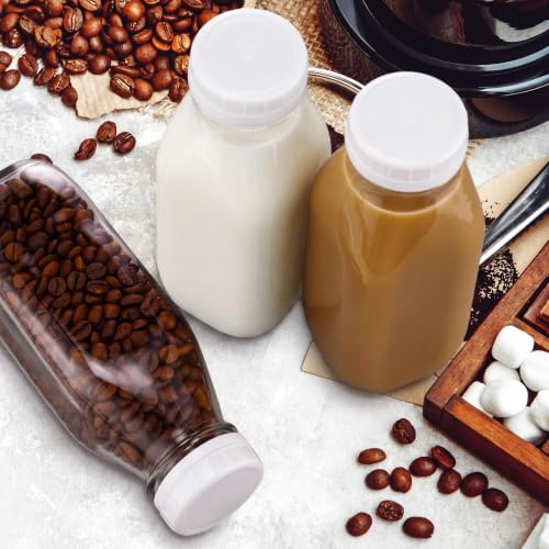 Suclain 10 Pack 16 oz Glass Milk Bottles with Lids, Clear Reusable Milk Containers, 100% Airtight Juice Water Bottles for Refrigerator Storage, Smoothies, Cold Brew, Honey, Oats, Tea, Kitchen Beverage