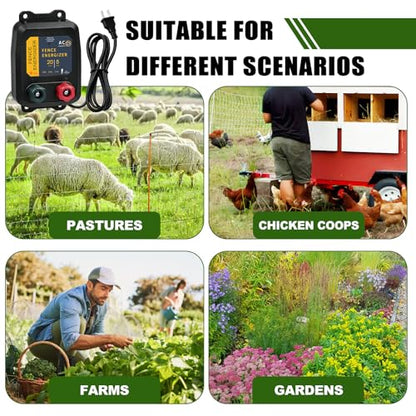 PE5 Electric Fence Charger for Livestock Containing Pets and Animal Control-5 Miles/ 20 Acres AC Powered 120 Volt (with Aluminum Wire) 0.20 Joule - size: PE5 with wire