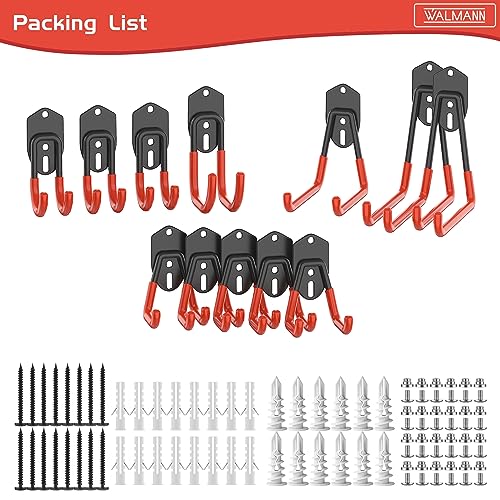 WALMANN Garage Storage Hooks, Wall Mount Utility Hooks for Tools | Wall Hooks for Ladders, Cords, Folding Chairs, Shovels and Rakes, Shelving Hooks for Keyhole Shelving Units - style: Orange-red Hook