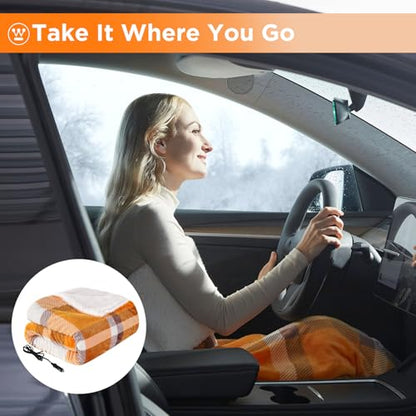 Westinghouse Heated Car Throw, Machine Washable, 59x43 Orange Buffalo Plaid - color: Orange Plaid