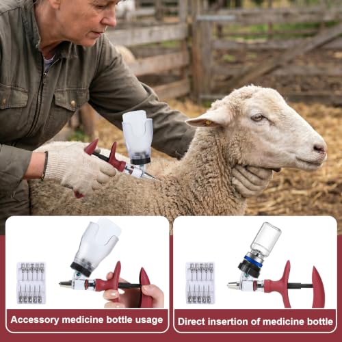 5ml Continuous Self-Refilling Livestock Syringe, 10 Needles Included - color: Rose Red