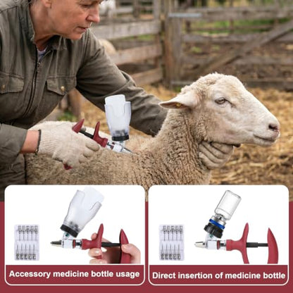 5ml Continuous Self-Refilling Livestock Syringe, 10 Needles Included - color: Rose Red