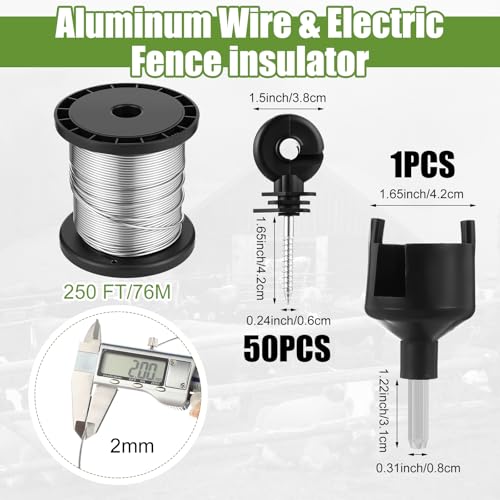 Electric Fence Charger Kit 10 Mile 0.5J 50 Insulators 250ft Wire | 110V Energizer for Poultry Pets Garden Protection, Aluminum Wire Socket Tool Black Insulators, Easy Farm Yard Setup - style: 0.5 Joule