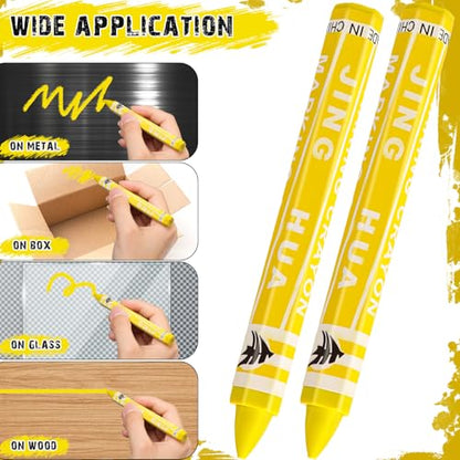 MotiMind 120 Pcs Industrial Lumber Crayons Bulk Wax Tire Marker Construction Marker for Craft Detailed Marking on Lumber Metal Carton Ceramics Concrete Glass Plastic 4.45" x 0.43" (Yellow) - color: Yellow