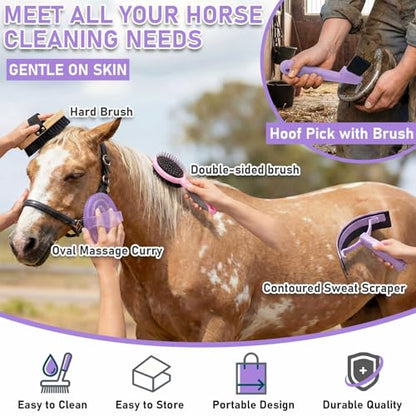 Cunhill 9 Pcs Horse Grooming Kit Tack Room Supplies, Classic, Purple - color: Purple, style: Classic