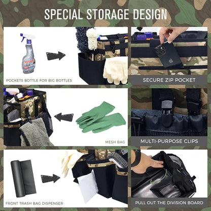 SCAVATA Wearable Cleaning Caddy Organizer with Handle & Shoulder Straps for Housekeepers, Under Sink & Car Cleaning Tool Organizer Bag with 4 Foldable Dividers (Camouflage) - color: Camouflage