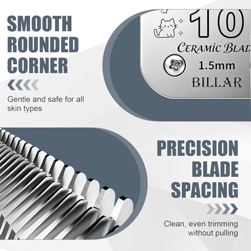 BILLAR® Size 10/7FC/5FC/4FC Detachable Pet Dog Grooming Clipper Ceramic Blades Set,Compatible with Andis,Oster A5,Wahl KM10 Series Clippers,Cut Length 1/16"(1.5mm) to 3/8"(9.5mm),4 Pack - size: 10+7FC+5FC+4FC