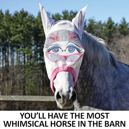 Schneiders Dura-Mesh Designer Fly Horse Masks | Fun Patterns & 70% UV Protection | Durable 1000D Mesh with Ear Coverage & Fleece Comfort - color: Pink, style: Granny