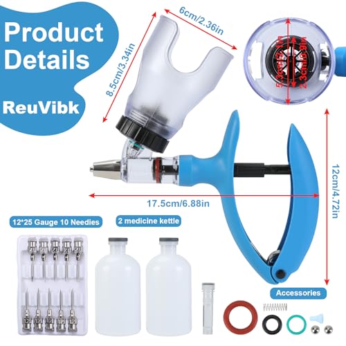 5ml Continuous Self-Refilling Livestock Syringe, 10 Needles Included - color: Blue