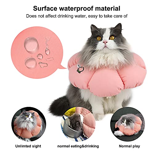 HiDREAM Cat Cone Collar,Cute Waterproof Elizabethan e Collar for Cats,Anti-Bite Lick Wound Healing Safety Cat Recovery Collar,All-Season Style - color: Pink flowers, size: Large