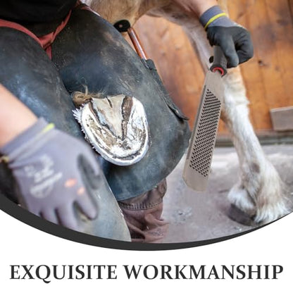 Hoof Rasp File Carbon Steel Farrier Rasp with Coarse and Fine Sides Non Slip Handle Hoof Maintenance Tool for Horse Goat Cow Donkey Trimming