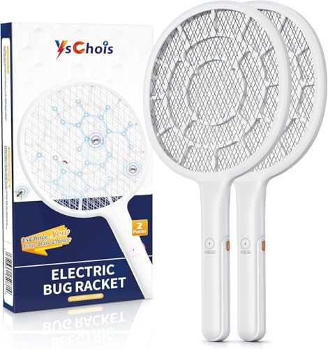 YsChois Electric Fly Swatter, Bug Zapper Companion, Mosquito Killer Racket | Gold Zone Voltage, 3mm Mesh, Apple-Like Weight, AA Battery Operated (not incl), Pro Swat Tips for Indoor & Outdoor, 2 Packs - color: White - 2 Packs