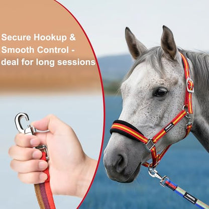 26ft/8m Horse Lunge Line & Long Dog Training Leash, 360° Swivel Snap - color: Gray-Green-Blue
