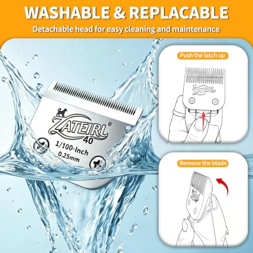 Size 40 Detachable Pet Grooming Clipper Blade with Ceramic Cutter, 0.25mm 1/100 Inch Cut Length, Silver, Compatible with Andis, Oster A5, Wahl KM10, 3 Pack - color: Silver, size: 40# 0.25mm - 3 Pack