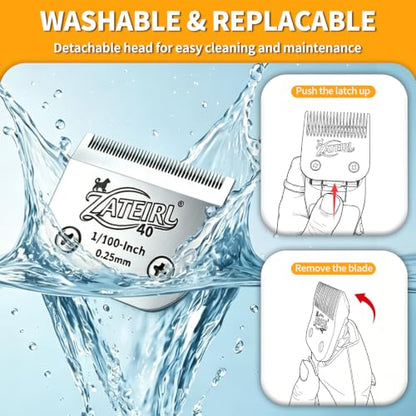 Size 40 Detachable Pet Grooming Clipper Blade with Ceramic Cutter, 0.25mm 1/100 Inch Cut Length, Silver, Compatible with Andis, Oster A5, Wahl KM10, 3 Pack - color: Silver, size: 40# 0.25mm - 3 Pack
