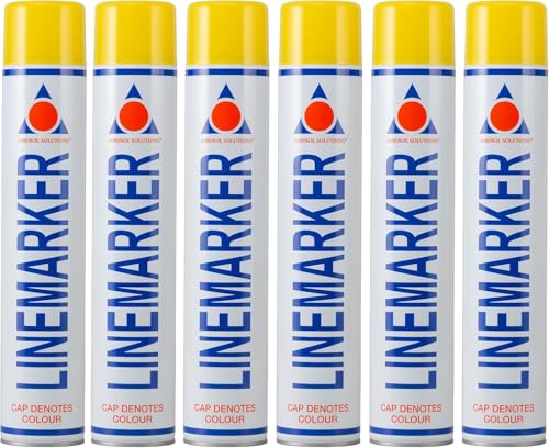 Aerosol Solutions Line Marker Yellow 26 Oz [Pack of 6] Grass and Road Spray Paint, All Purpose Striping Paint | Perfect for Construction, Safety Zones, Sports Fields & Pavement - color: Yellow, size: 26 Ounce (Pack of 6)
