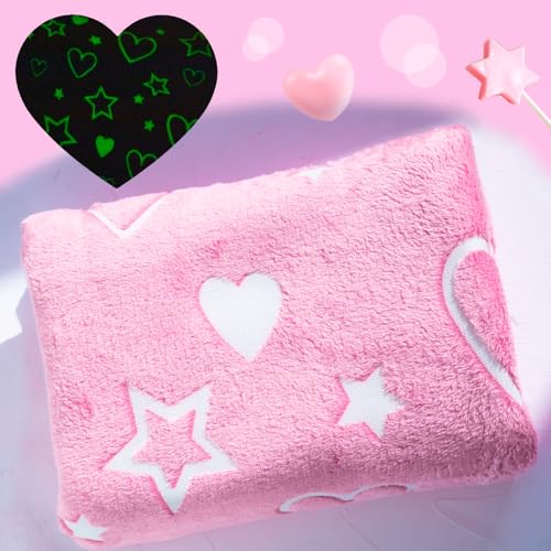 Glow in The Dark Pink Cute Love Throw Blanket with Storage Bag, Soft Throw Blankets, Gifts for Children Ages 1-10, Girls Kids Blanket, Day Care Home Office Travel Use, Pink - color: Pink Love