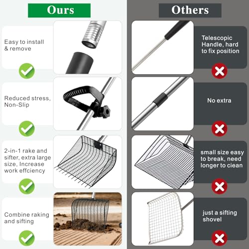 Chicken Poop Scooper & Rake 2-in-1, 25" to 67" - size: 11.8"L x 9.5"W x 3.5"H