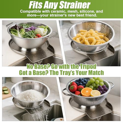 Palksky Colander and Strainer Self Drainer Base Plate Stainless Steel for Kitchen, Metal Countertop Draining Tray for Pasta Rice Noodle Fruit Veggie Food Strainer & Ceramic Colander - color: Strainer Self -Drainer Base Plate