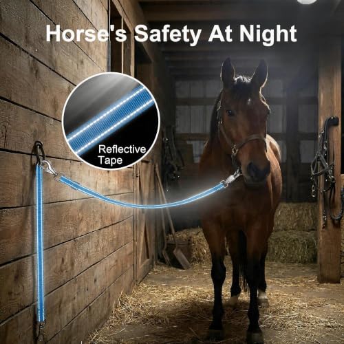 2 Pack Cross Ties for Horses, Heavy Duty Reflective Adjustable Trailer Tether (44"-78.7") with Panic & Bull Snap, 360° Anti-Tangle Barn Grooming Equipment (Blue) - color: Blue
