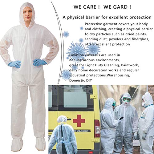 Hazmat Suits,10 Colors Options Disposable Protective Coveralls, Paint Suit with Elastic Wrists Ankles and Hood - color: 2 Pack White, size: Large