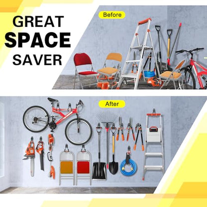 2 Pack Garage Hooks Heavy Duty Storage Organizer Wall Mount Power and Garden Tool Hangers, for Hanging Ladders, Ropes, Hose, Bulk Items - color: Black 2 pack