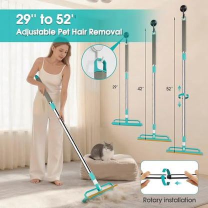 2-in-1 Carpet Rake for Pet Hair Removal, Silicone & Metal Dual-Sided Carpet Rake with 52” Telescopic Adjustable Long Handle, Pet Hair Remover Tool Kit for Rugs/Mats/Sofa Cat Dog Hair - size: 52”