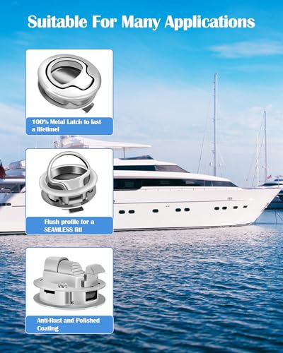 Boat Slam Latch 2" Lift Handle Lock Marine Full Stainless Steel Door Port Pull Latch Lift Ring 316 SS Boat Hatch, Fireproof & Rust-Proof for Ships, Yachts, Sailboats 2pk