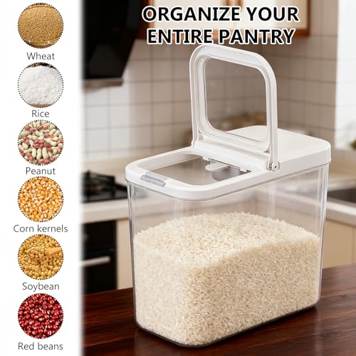 20-25 lbs Rice Dispenser with Measuring Spoon 11.4Qt/12L Tall and Narrow Food Storage Flour Bin Large Airtight Food Storage Rice Container for Kitchen Pantry Organization Slim Space-Saving