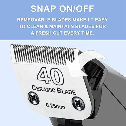 #40 Blade Dog Grooming Blades Compatible with Andis/Wahl/Oster Clippers | Dog Clipper Blade,,Detachable Ceramic Blade & Stainless Steel Blade,Size 40 Cut Length 1/100"(0.25mm) 2Pack - color: 2pc 40:1/100''(0.25mm)