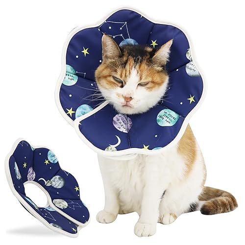 Soft Cat Recovery Cone, Durable Dog Collar After Surgery, Waterproof Pet Elizabethan Collar Protective Wound Healing for Cats and Puppies (Medium/Constellation Pattern)